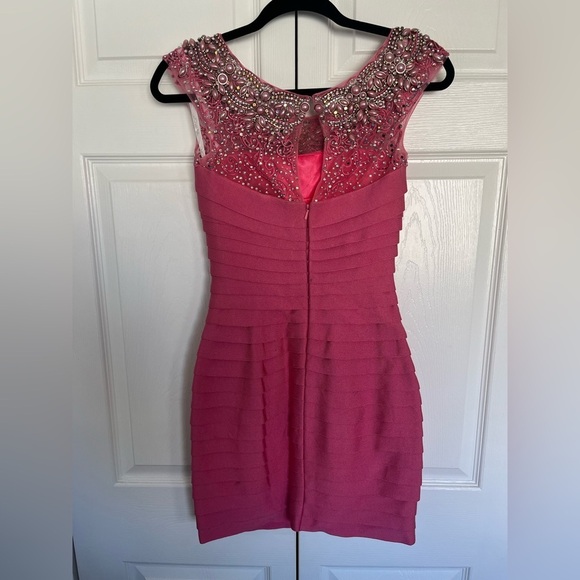 Pink Beaded Jovani Bandage Cocktail Dress Size 0 - Picture 6 of 10